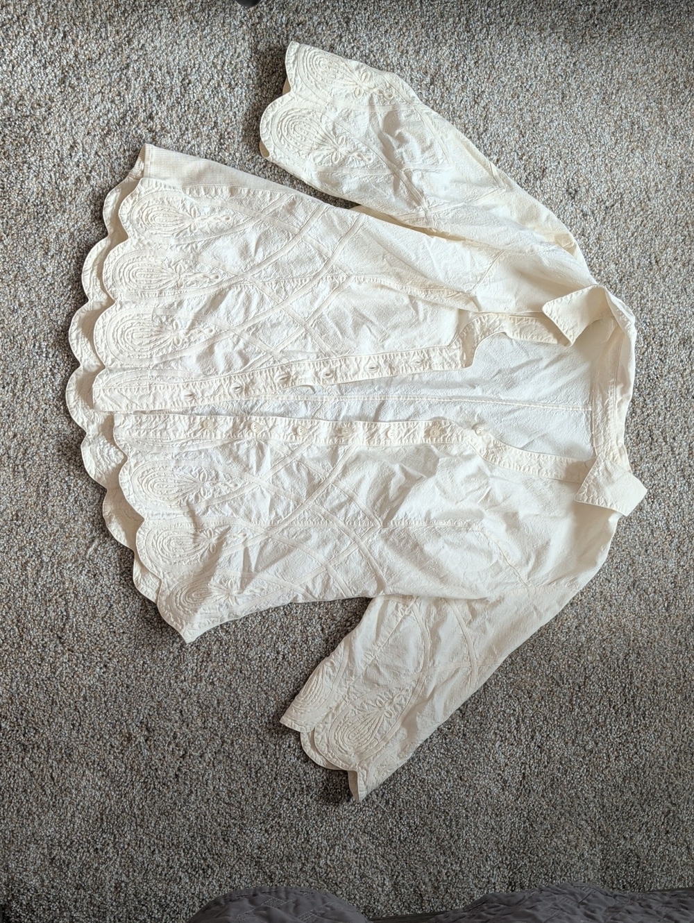 Embroidered Scallop Hem Women's Button-Up